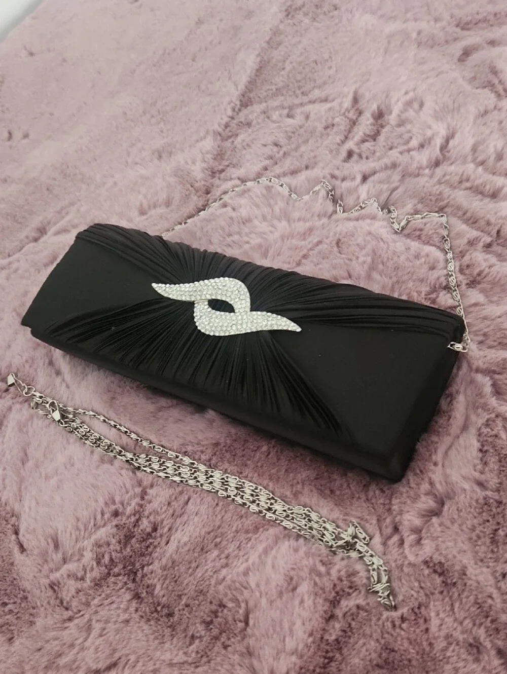Black Rhinestone Accent Evening Clutch